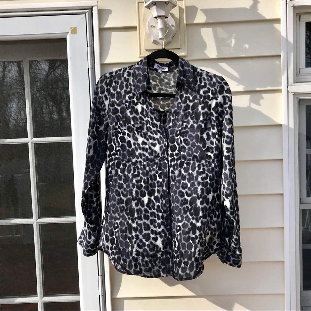 Express Leopard Print Button Down Blouse - image 1